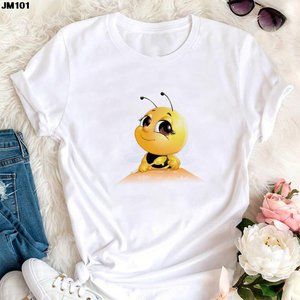 Female Clothing Tops Tees Kawaii Funny Little Bee Print Ladies T-shirt Summer